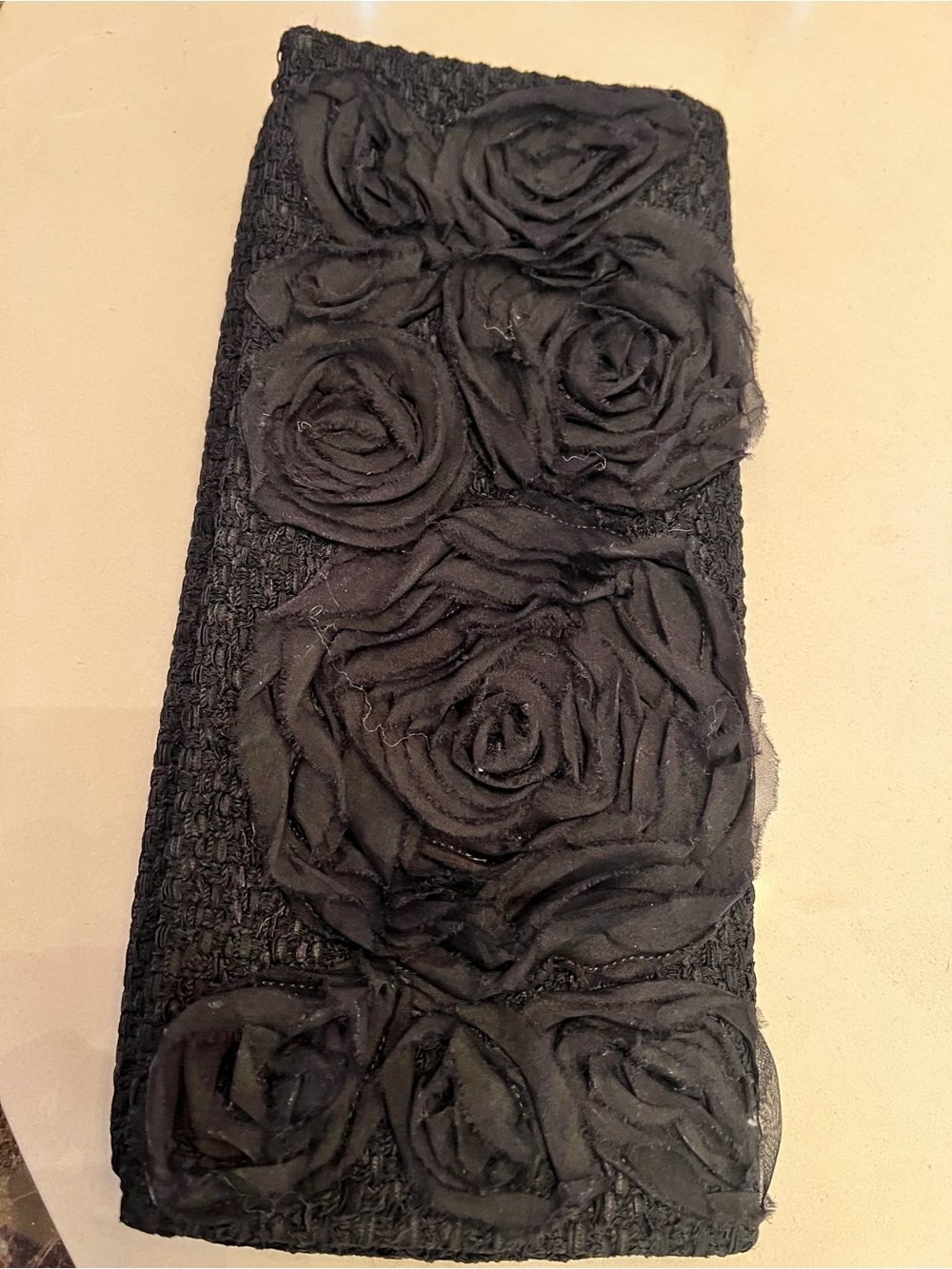 Black St John Floral Rose Applique Clutch - Women Accessories